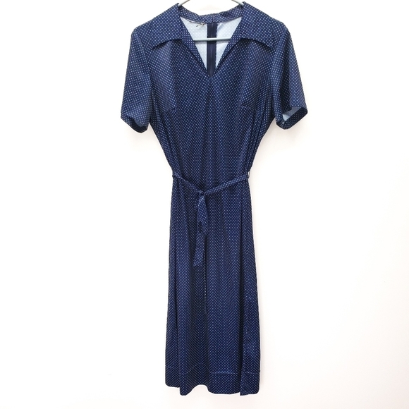 Hand Crafted Dresses & Skirts - Vintage Navy & White polka dot 30's house dress